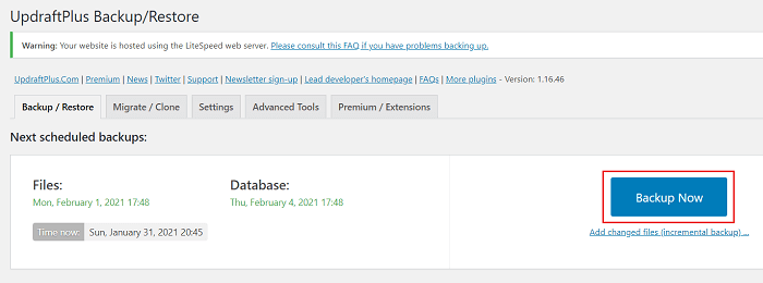 UpdraftPlus backup UpdraftPlus backup